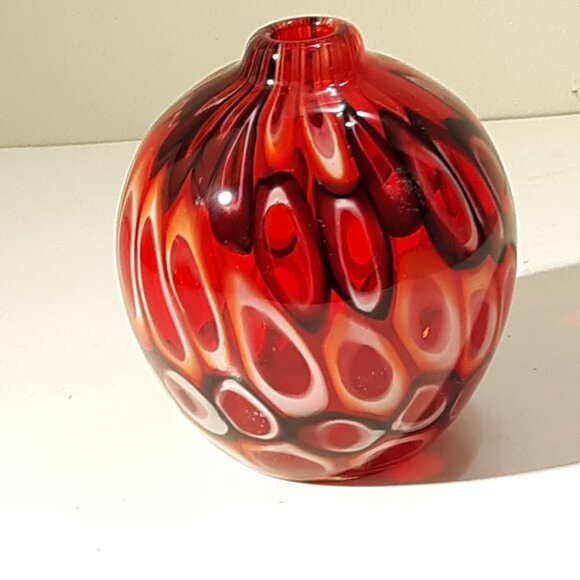 Blown Glass Bud Vase Red Bulb Confetti End Of Day - Picture 6 of 8